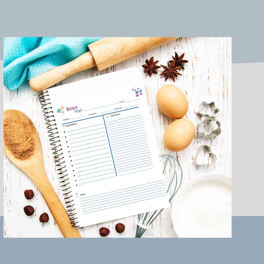 a picture of a recipe card in a cookbook with cooking utensils on the side